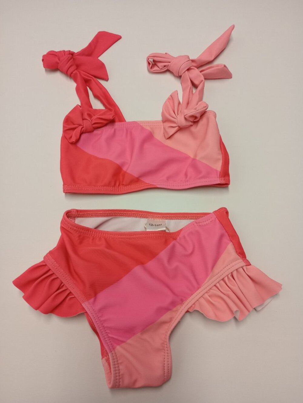 NWT HPSOM Baby Girls’ 2-Piece Bikini Swimsuit – 12–18M color block design